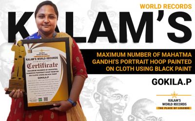 Maximum Number of Mahatma Gandhi’s Portrait Hoop Painted on Cloth Using Black Paint