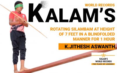 Rotating Silambam at Height of 7 Feet in a Blindfolded Manner for 1 Hour
