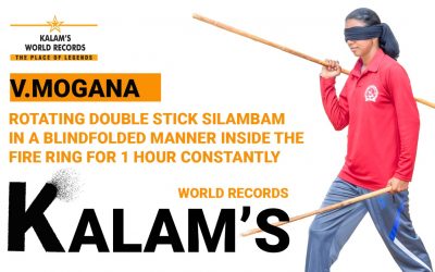 Rotating Double Stick Silambam in a Blindfolded Manner Inside the Fire Ring for 1 Hour Constantly