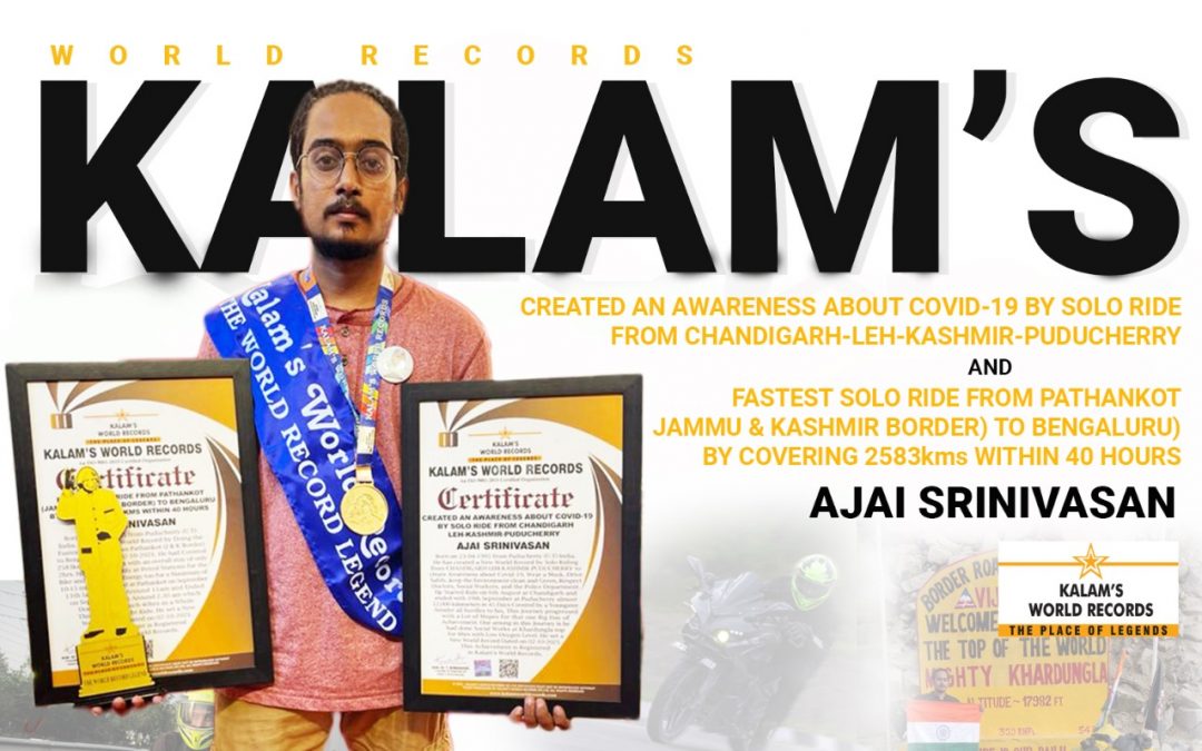 Fastest Solo Ride From Pathankot (Jammu & Kashmir Border) to Bengaluru by Covering 2583kms Within 40 Hours  &  Created an Awareness About Covid-19 by Solo Ride From Chandigarh-leh-kashmir-puducherry