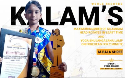 Yoga Bhujangasana Lamp on Forehead for 2 Minute and Maximum Number of Silambam Head Rotates in Least Time