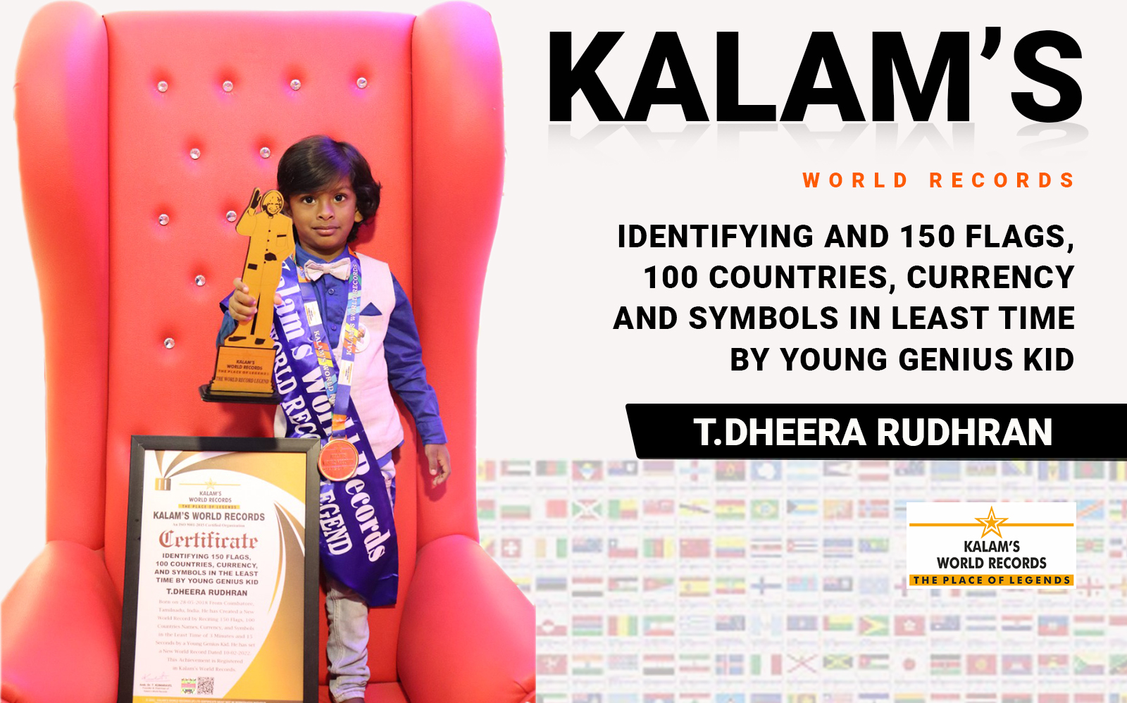 Identifying 150 Flags, 100 Countries, Currency and Symbols in the Least Time by Young Genius Kid