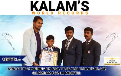 Non-stop Standing on Nail Tray and Curling Blade Silambam for 30 Minutes