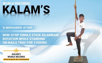 Non-Stop Single Stick Silambam Rotation While Standing on Nails Tray for 3 Hours