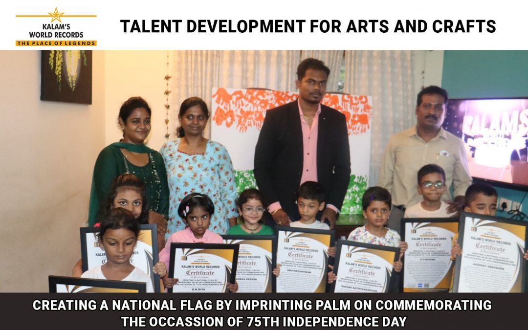 Creating a National Flag by Imprinting Palm on Commemorating the Occasion of 75th Independence Day