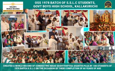 Created a World Record of Conducting Mass Sashtiyaptha Shanthi Puja by 108 Students of 1978 Batch S.S.L.C on the Occasion of Their Completion of 60 Years of Age