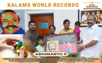 Reciting 500 Thirukkural Simultaneously Created a Portrait Using 778 Rubik’s Cubes Frame to Make Our Tamil Nadu Honourable Minister of Rural Development Mr.K.R. Periya Karuppan, B.com., B.l.