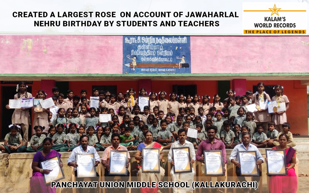 Created a Largest Rose  on Account of Jawaharlal Nehru Birthday by Students and Teachers