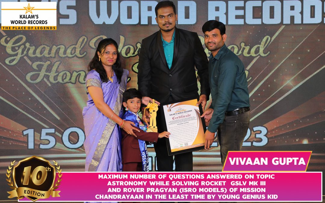Maximum Number Of Questions Answered On Topic  Astronomy While Solving Rocket Gslv Mk Iii And Rover Pragyan [ISRO Models] Of Mission Chandrayaan In The Least Time By Young Genius Kid