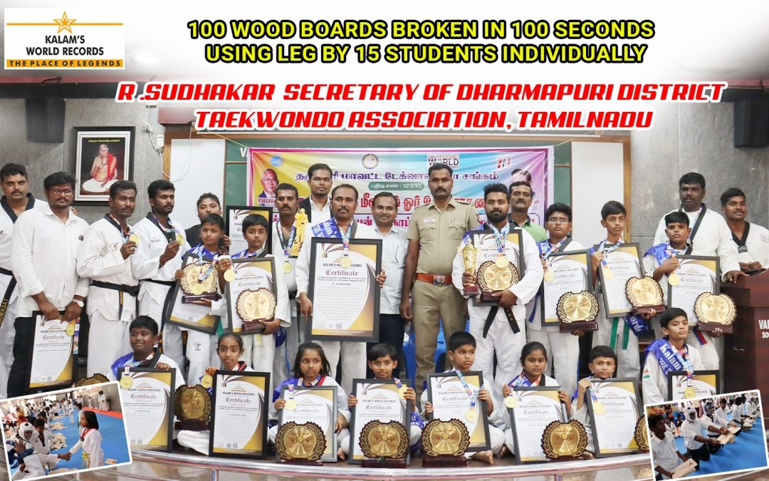 100 Wood Boards Broken In 100 Seconds  Using Leg By 15 Students Individually