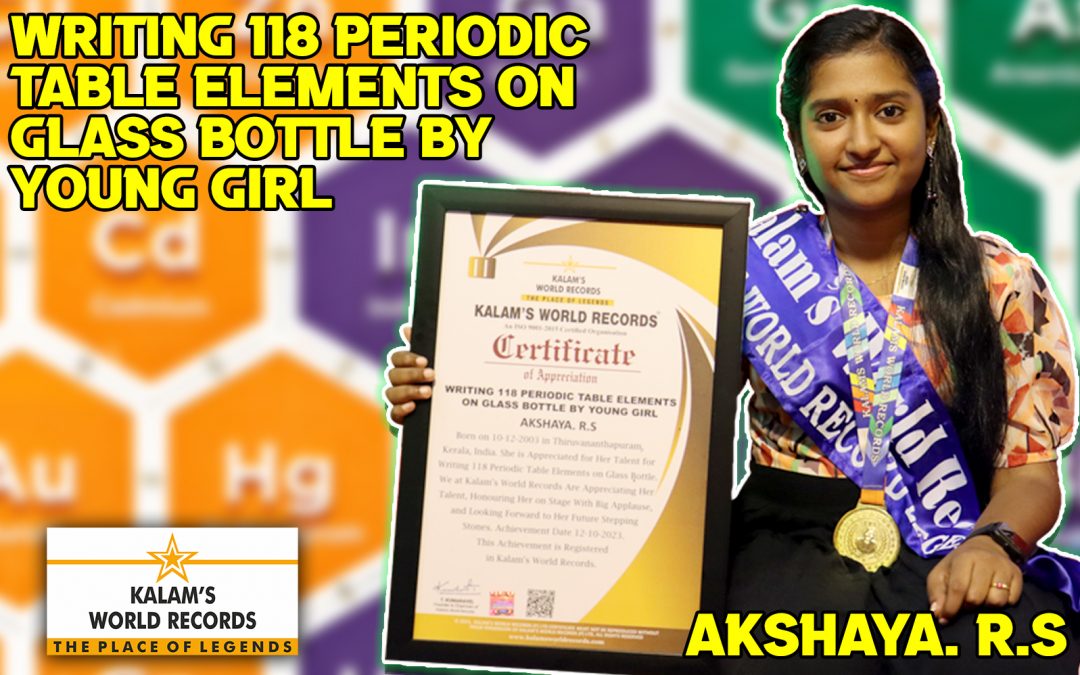 Writing 118 Periodic Table Elements on Glass Bottle by Young Girl