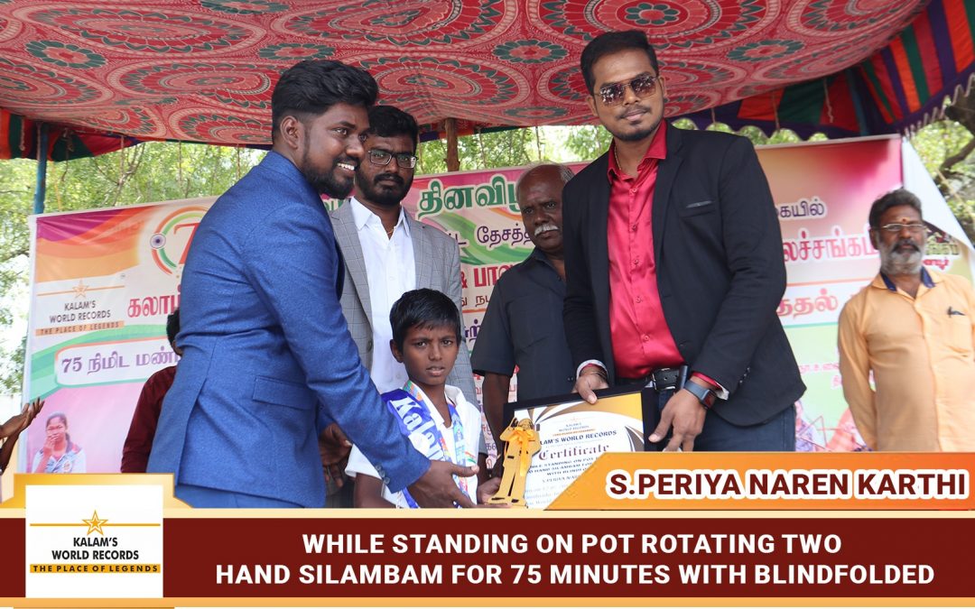 While Standing on Pot Rotating Two Hand Silambam for 75 Minutes With Blindfolded