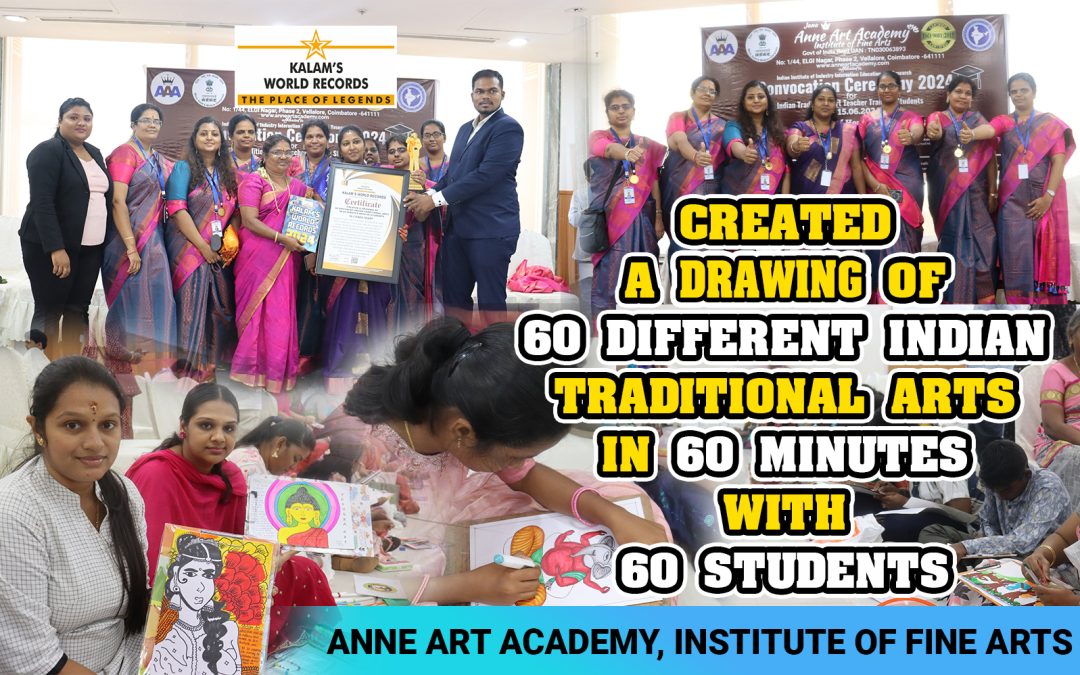 Created a Drawing of 60 Different Indian Traditional Arts in 60 Minutes With 60 Students