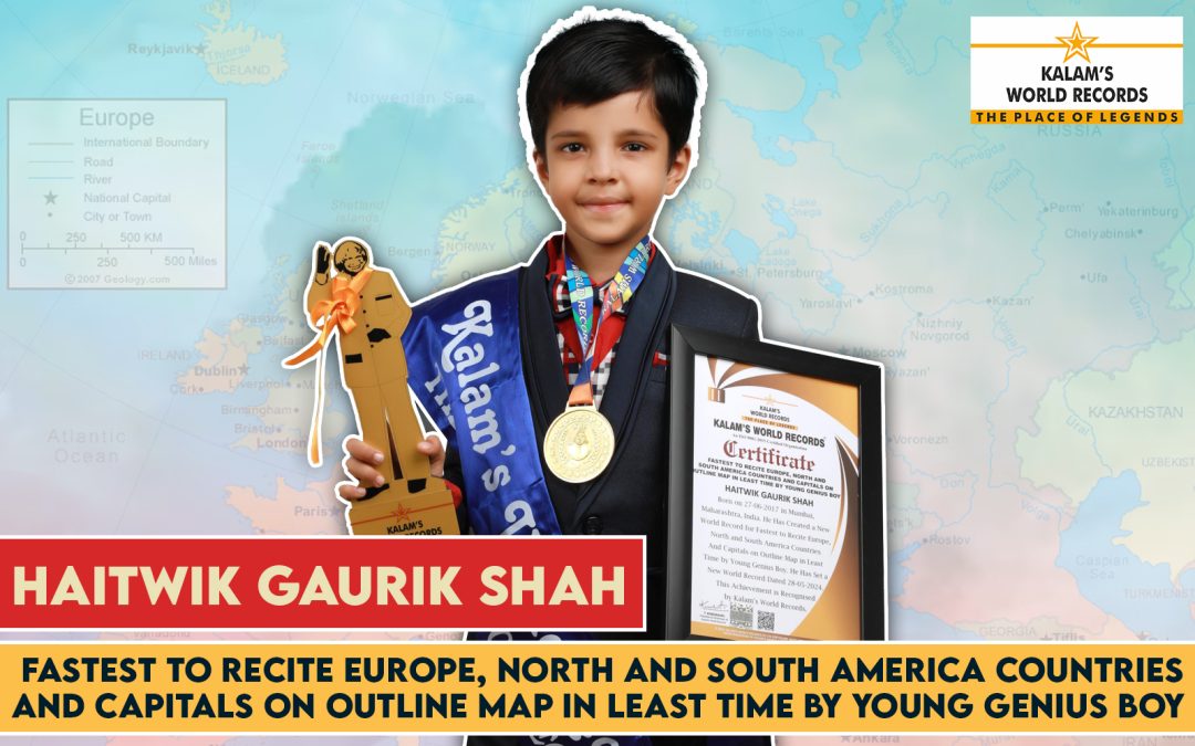 Fastest to Recite Europe, North and South America Countries and Capitals on Outline Map in Least Time by Young Genius Boy