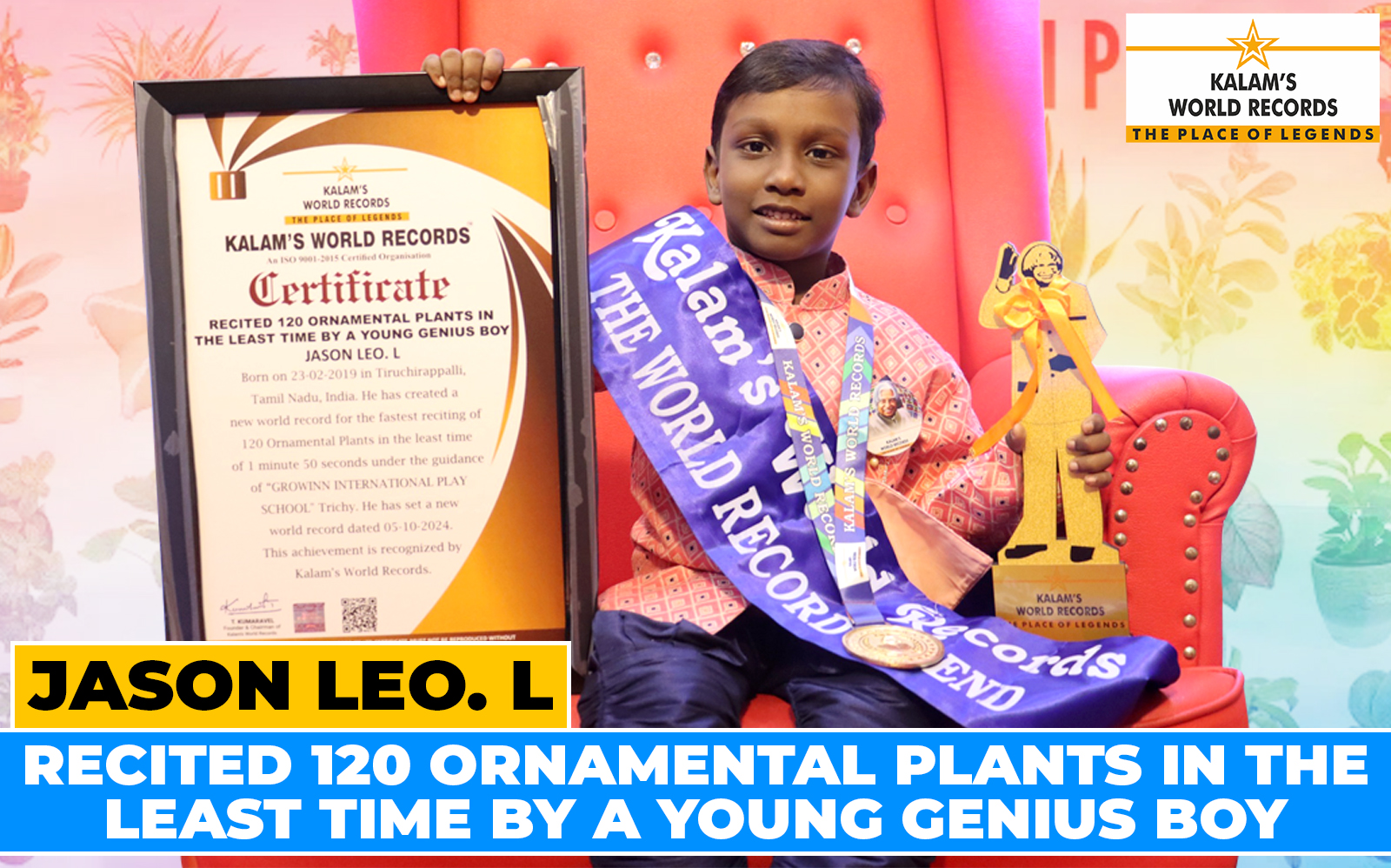 Recited 120 Ornamental Plants in the Least Time by a Young Genius Boy