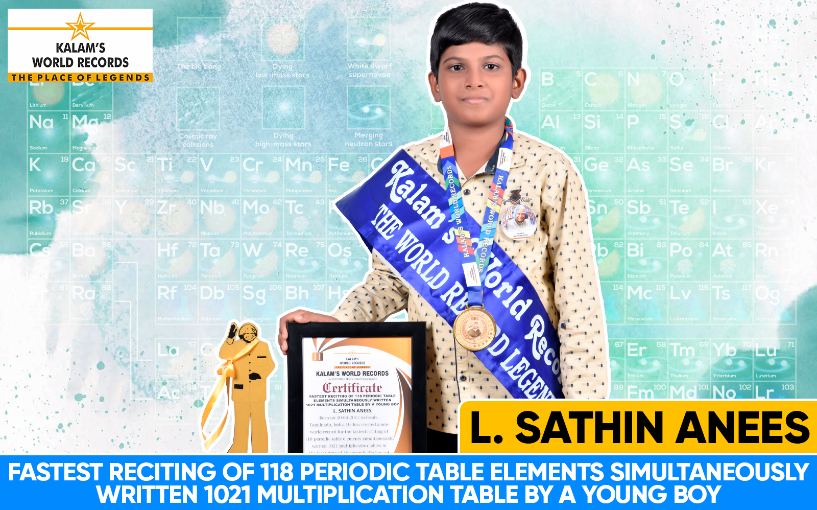Fastest Reciting of 118 Periodic Table Elements Simultaneously Written 1021 Multiplication Table by a Young Boy