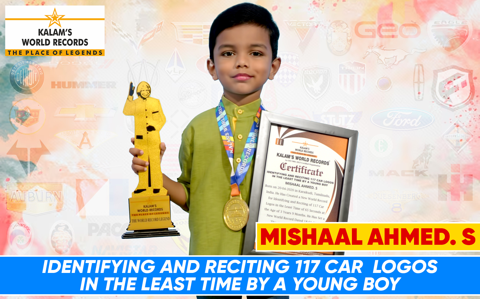 Identifying and Reciting 117 Car Logos in the Least Time by a Young Boy