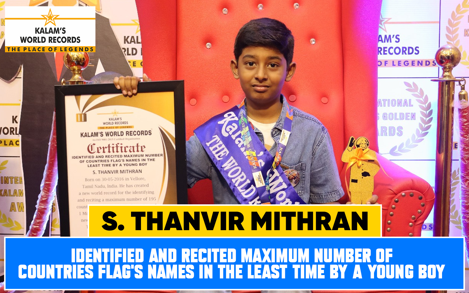 Identified and Recited Maximum Number of Countries Flag’s Names in the Least Time by a Young Boy