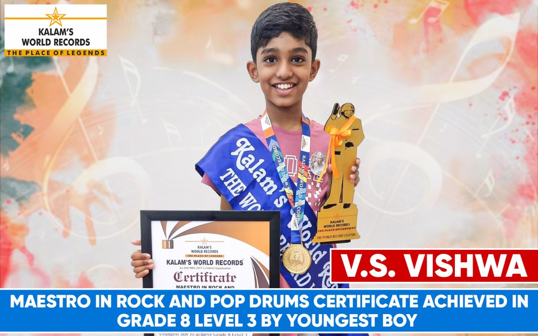 Maestro in Rock and Pop Drums Certificate Achieved in Grade 8 Level 3 by Youngest Boy