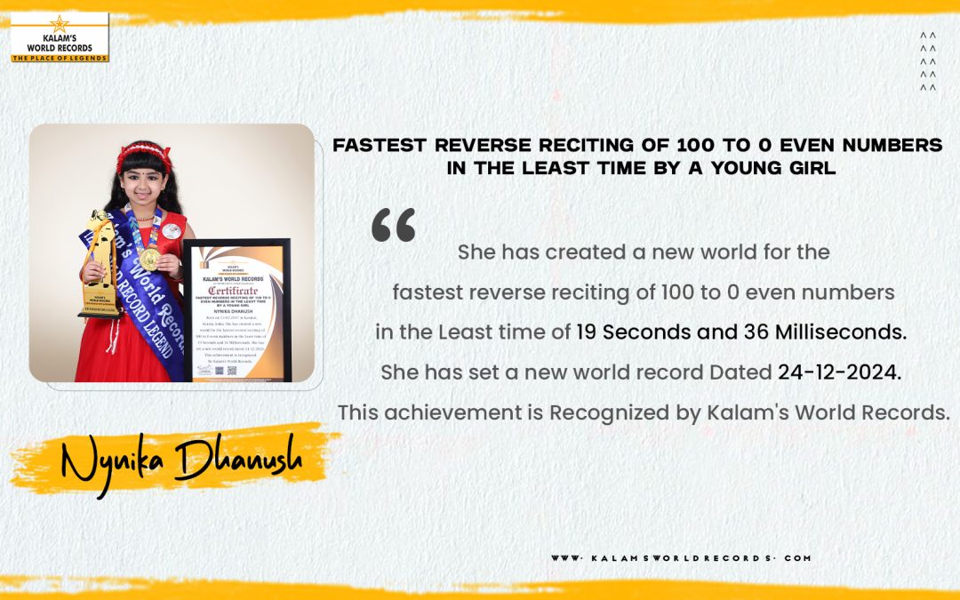 Fastest Reverse Reciting of 100 to 0 Even Numbers in the Least Time by a Young Girl
