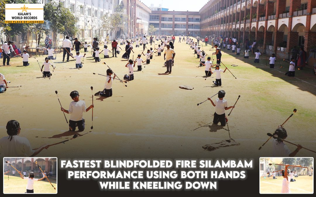 Fastest Blindfolded Fire Silambam Performance Using Both Hands While Kneeling Down