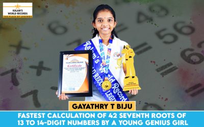 Fastest Calculation of 42 Seventh Roots of 13 to 14-digit Numbers by a Young Genius Girl