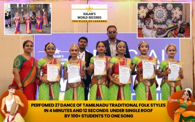 Perfomed 27 Dance of Tamilnadu Traditional Folk Styles in 4 Minutes and 12 Seconds Under Single Roof by 100+ Students to One Song
