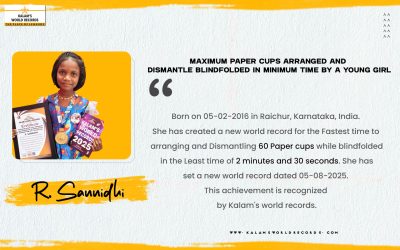 Maximum Paper Cups Arranged and Dismantle Blindfolded in Minimum Time by a Young Girl