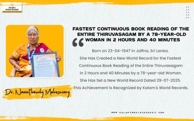 Fastest Continuous Book Reading of the Entire Thiruvasagam by a 78-year-old Woman in 2 Hours and 40 Minutes
