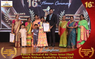 FASTEST RECITAL OF 161 THREE-LETTER HINDI WORDS WITHOUT SYMBOL BY A YOUNG GIRL