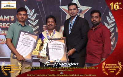Longest Handwritten Compilation of All 1,330 Thirukkural Verses Using Thirukkural Script Letters on A3 Sheets and First Ever Handwritten Thirukkural Compilation Inside Individual Postal Covers