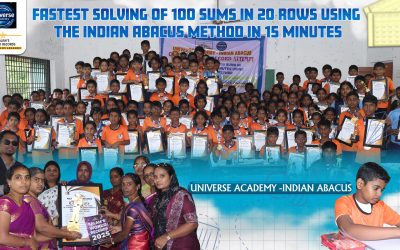 FASTEST SOLVING OF 100 SUMS IN 20 ROWS USING THE INDIAN ABACUS METHOD IN 15 MINUTES