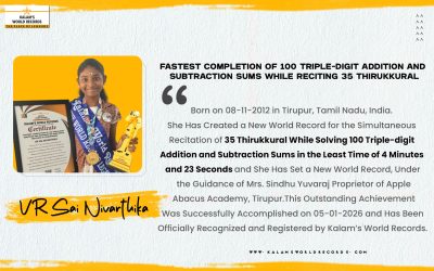 Fastest Completion of 100 Triple-digit Addition and Subtraction Sums While Reciting 35 Thirukkural