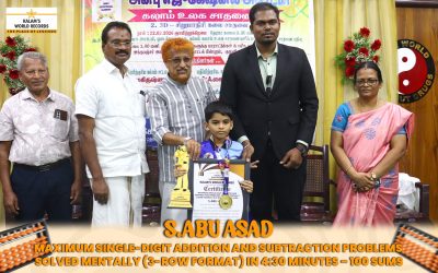 MAXIMUM SINGLE-DIGIT ADDITION AND SUBTRACTION PROBLEMS SOLVED MENTALLY (3-ROW FORMAT) IN 6 MINUTES – 100 SUMS