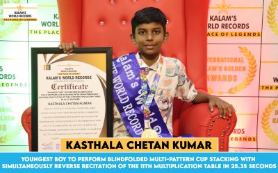 Youngest Boy to Perform Blindfolded Multi-pattern Cup Stacking With Simultaneously Reverse Recitation of the 11th Multiplication Table in 25.35 Seconds