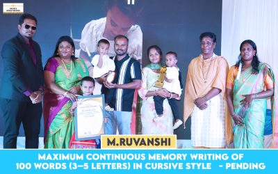 Maximum Continuous Memory Writing of 100 Words (3–5 Letters) in Cursive Style   – Pending