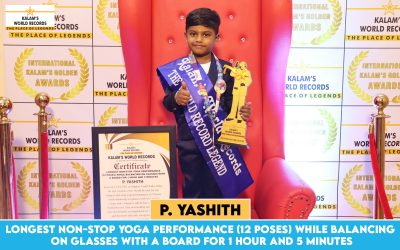 Longest Non-stop Yoga Performance (12 Poses) While Balancing on Glasses With a Board for 1 Hour and 5 Minutes