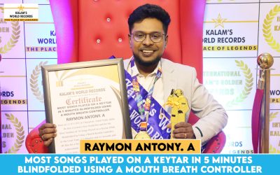 Most Songs Played on a Keytar in 5 Minutes Blindfolded Using a Mouth Breath Controller