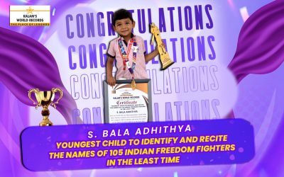YOUNGEST CHILD TO IDENTIFY AND RECITE THE NAMES OF 105 INDIAN FREEDOM FIGHTERS IN THE LEAST TIME
