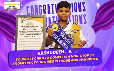 YOUNGEST CHILD TO COMPLETE A NON-STOP 30 KILOMETRE CYCLING RIDE IN 1 HOUR AND 39 MINUTES