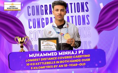 LONGEST DISTANCE COVERED CARRYING 10 KG KETTLEBELLS IN BOTH HANDS OVER 5 KILOMETRES BY AN 18-YEAR-OLD