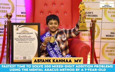 FASTEST TIME TO SOLVE 300 MIXED-DIGIT ADDITION PROBLEMS USING THE MENTAL ABACUS METHOD BY A 7-YEAR-OLD