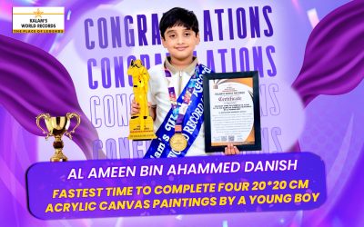 Fastest Time to Complete Four 20*20 Cm Acrylic Canvas Paintings by a Young Boy