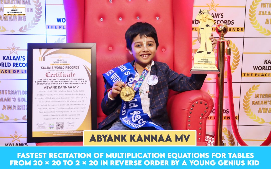 FASTEST RECITATION OF MULTIPLICATION EQUATIONS FOR TABLES FROM 20 × 20 TO 2 × 20 IN REVERSE ORDER BY A YOUNG GENIUS KID