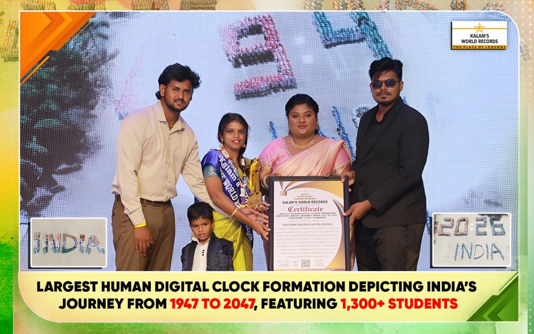 Largest Human Digital Clock Formation Depicting India’s Journey from 1947 to 2047, Featuring 1,300+ Students