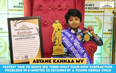 Fastest Time to Solve 100 Three-digit Four-row Subtraction Problems in 6 Minutes 25 Seconds by a Young Genius Child
