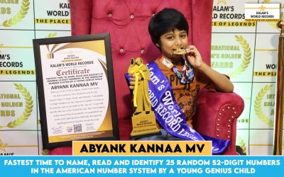 Fastest Time to Name, Read and Identify 25 Random 52-digit Numbers in the American Number System by a Young Genius Child