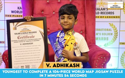 Youngest to Complete a 104-piece World Map Jigsaw Puzzle in 7 Minutes 54 Seconds