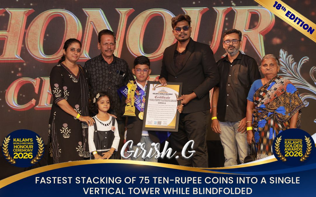 Fastest Stacking of 75 Ten-rupee Coins Into a Single Vertical Tower While Blindfolded