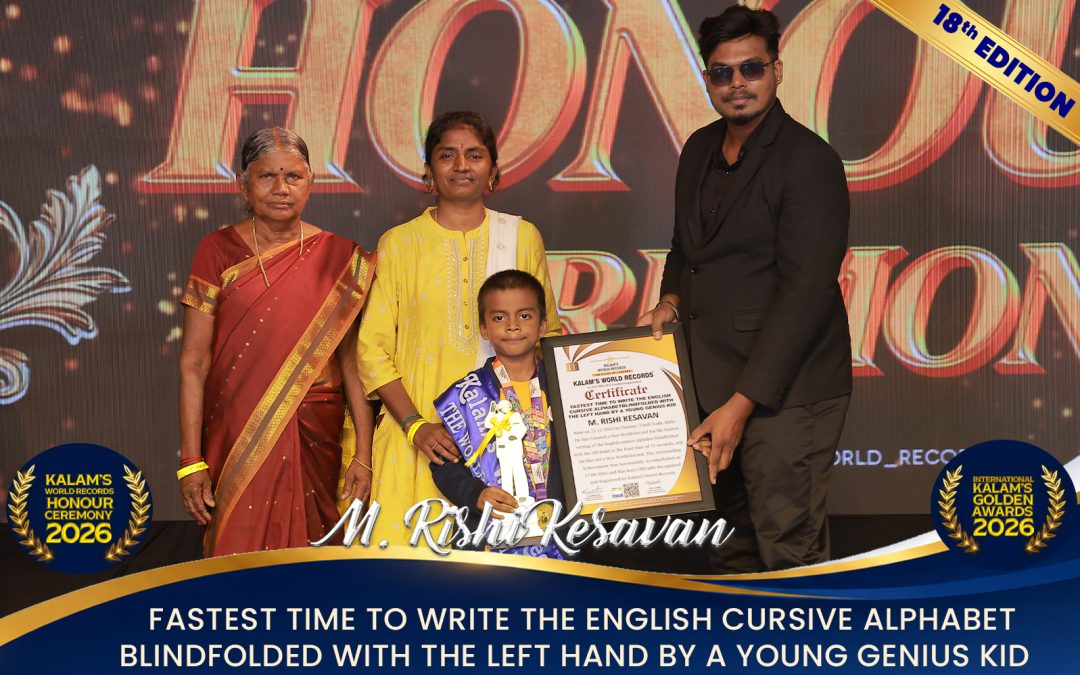 Fastest Time to Write the English Cursive Alphabet Blindfolded With the Left Hand by a Young Genius Kid
